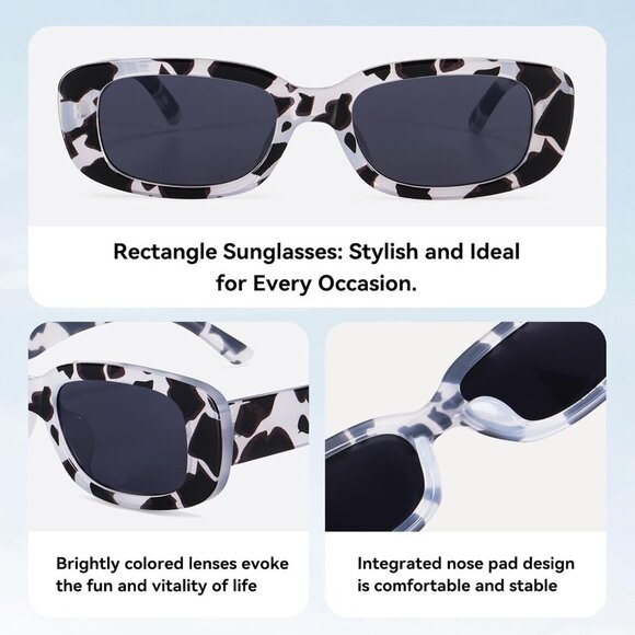 Trendy Rectangle Cow Print Sunglasses Women Men Retro Square Fashion Shades - Picture 4 of 5